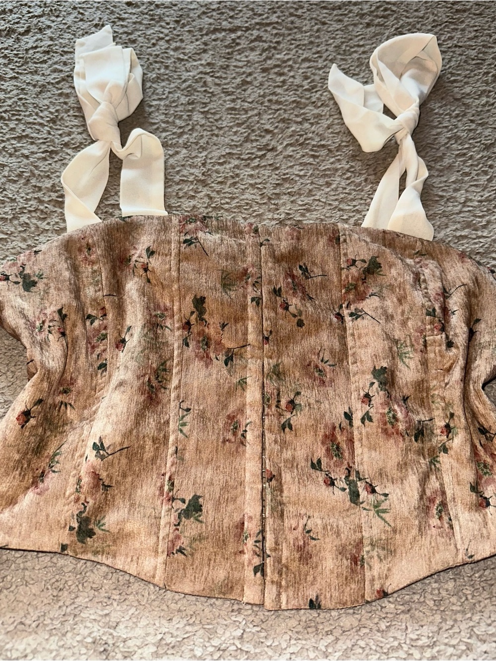Romantic Floral Bustier Crop Top with Tie Straps